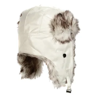 W58A Biała Zimowa czapka uszatka z ekoskóry ciepła - 2