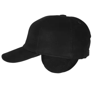 Czarna Skórzana bejsbolówka męska zimowa z uszami i futrem K294A Polar Fashion - 4