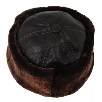 Czarna Skórzana Czapka Zimowa z Futrem Ciepły Toczek Unisex Elegancki W518W - 3