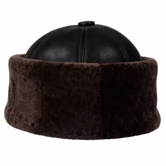 Czarna Skórzana Czapka Zimowa z Futrem Ciepły Toczek Unisex Elegancki W518W - 2