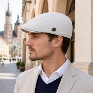 Kaszkiet Męski Bawełniany Beżowy Letni Czapka Flat Cap Jasny Ecru Lato K312A - 3