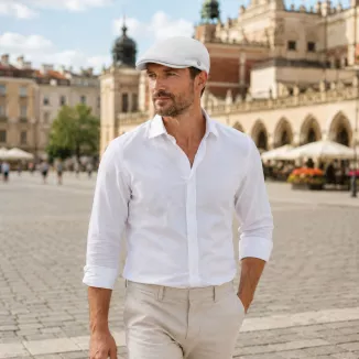 Kaszkiet Męski Bawełniany Beżowy Letni Czapka Flat Cap Jasny Ecru Lato K312A - 2