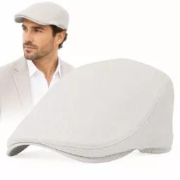 Kaszkiet Męski Lniany Letni Czapka Flat Cap Ivy Cap Przewiewny Beżowy K314C