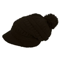 W75E Brązowa Ciepła zimowa czapka dzianinowa z daszkiem i pomponem typu krasnal smerfetka kolory