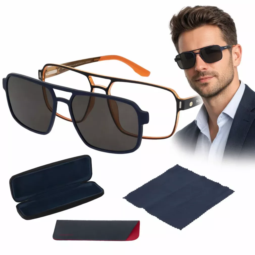 Okulary męskie clip-on Solano CL90288E granat pomarańcz polaryzacja UV400