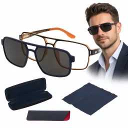 Okulary męskie clip-on Solano CL90288E granat pomarańcz polaryzacja UV400