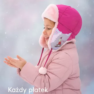 Ciemnoróżowa uszatka W143D dla dziewczynki ciepła futrzana zimowa przytulna - 3