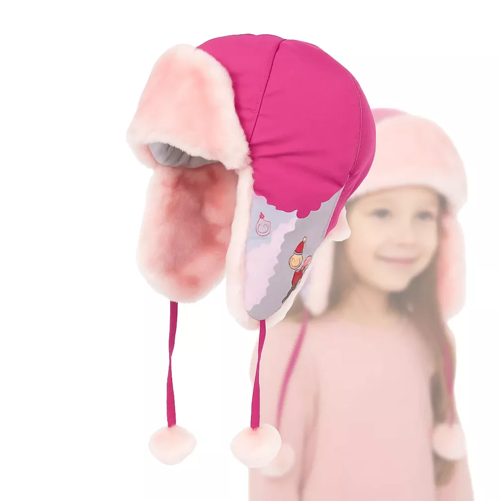 Ciemnoróżowa uszatka W143D dla dziewczynki ciepła futrzana zimowa przytulna