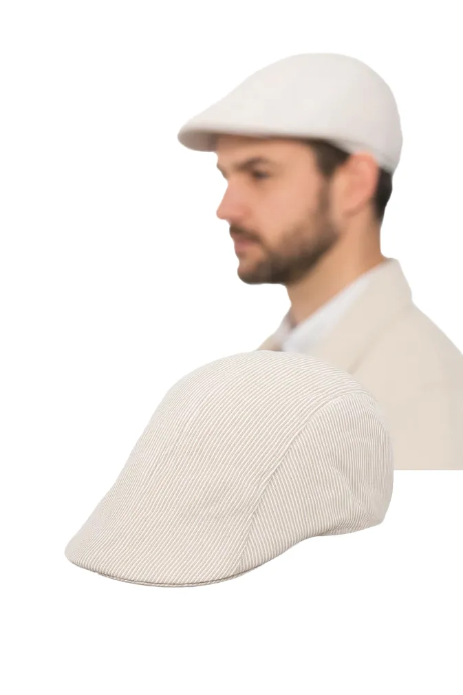 PolarFashion-Beżowy Kaszkiet męski bawełniany letnia czapka-K179B
