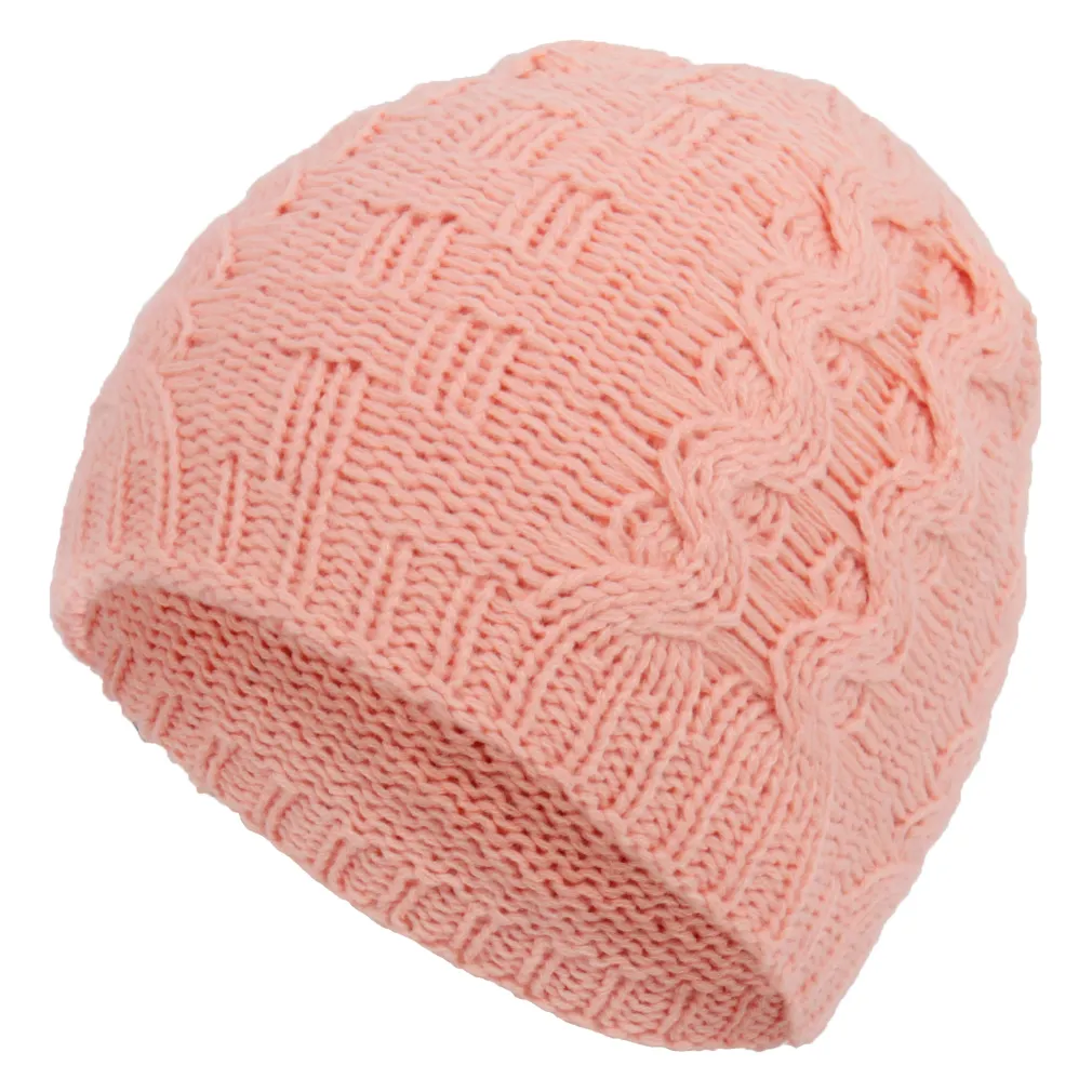 W313B Girl'S Salmon Haker Beanie Hat With Original Knitted Design