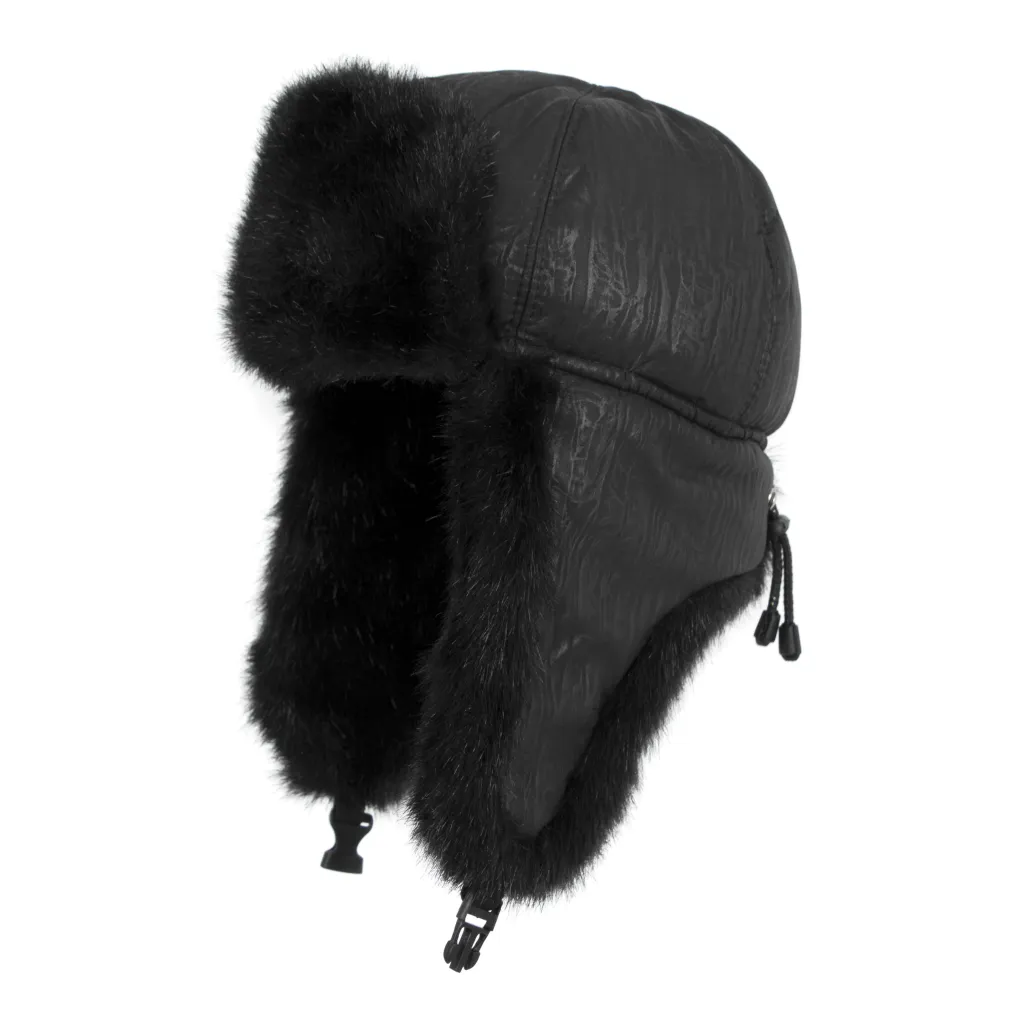 W421A Czarna Haker Damska zimowa czapka uszatka