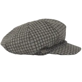 Stylowy Kaszkiet Damski K291C Szaro-Brązowa Pepitka z Łańcuszkiem Polar Fashion - 2