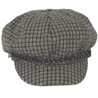 Stylowy Kaszkiet Damski K291C Szaro-Brązowa Pepitka z Łańcuszkiem Polar Fashion - 5