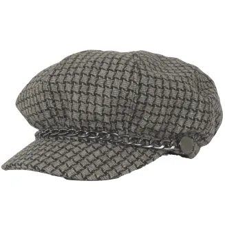 Stylowy Kaszkiet Damski K291C Szaro-Brązowa Pepitka z Łańcuszkiem Polar Fashion - 4