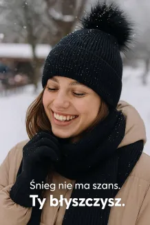 Zimowy Komplet Damski Polar Fashion W454D Czapka Szalik Rękawiczki Czarny - 6