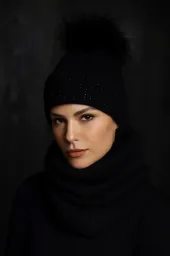 Zimowy Komplet Damski Polar Fashion W454D Czapka Szalik Rękawiczki Czarny