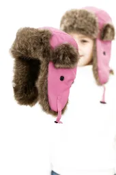Czapka Pilotka Dziecięca W151H Jasnoróżowa Uszatka Impregnowana Polar Fashion