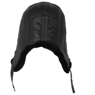 Męska skórzana pilotka czarna uszatka z tłoczonymi łuskami i ciepłym futrem W522B - 5