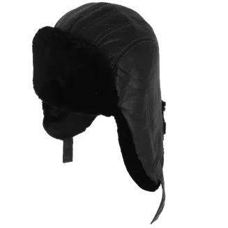 Męska skórzana pilotka czarna uszatka z tłoczonymi łuskami i ciepłym futrem W522B - 2