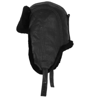 Męska skórzana pilotka czarna uszatka z tłoczonymi łuskami i ciepłym futrem W522B - 3