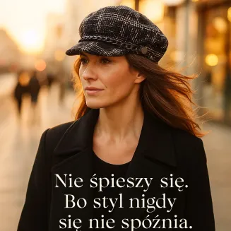 Kaszkiet Damski K291I Polar Fashion – Czarna Tweedowa Krata z Łańcuszkiem - 6