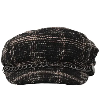 Kaszkiet Damski K291I Polar Fashion – Czarna Tweedowa Krata z Łańcuszkiem - 3