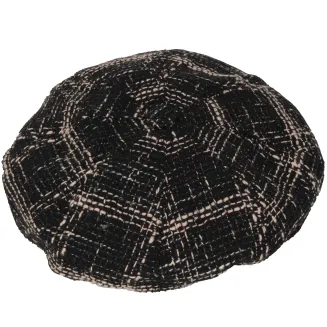 Kaszkiet Damski K291I Polar Fashion – Czarna Tweedowa Krata z Łańcuszkiem - 4