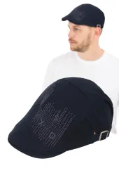 Granatowy Kaszkiet Męski Bawełniany K186F z Regulacją Polar Fashion