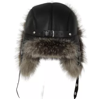 Czapka zimowa skórzana ocieplana z naturalnym futrem lisa UNISEX W529B Polar Fashion - 3