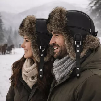 Czapka zimowa skórzana ocieplana z naturalnym futrem lisa UNISEX W529B Polar Fashion - 7