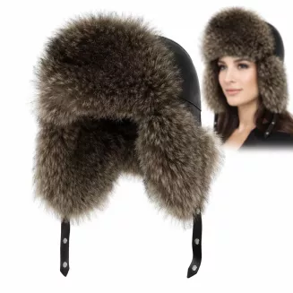 Czapka zimowa skórzana ocieplana z naturalnym futrem lisa UNISEX W529B Polar Fashion - 9