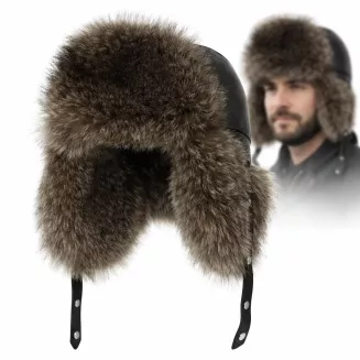 Czapka zimowa skórzana ocieplana z naturalnym futrem lisa UNISEX W529B Polar Fashion - 10