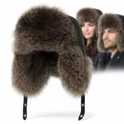Czapka zimowa skórzana ocieplana z naturalnym futrem lisa UNISEX W529B Polar Fashion