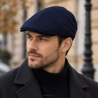 Kaszkiet Męski Zimowy Ciemny Granat Ocieplany z Wełną Flat Cap K318B Polar Fashion - 2