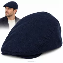 Kaszkiet Męski Zimowy Ciemny Granat Ocieplany z Wełną Flat Cap K318B Polar Fashion