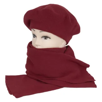 W478G Czerwony komplet zimowy damski beret szalik rękawiczki - 5
