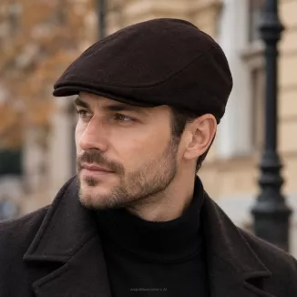 Kaszkiet Męski Ocieplany z Wełną Ciemny Brąz Flat Cap K318A Polar Fashion - 3