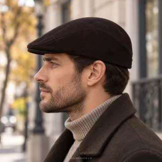 Kaszkiet Męski Ocieplany z Wełną Ciemny Brąz Flat Cap K318A Polar Fashion - 4