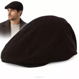 Kaszkiet Męski Ocieplany z Wełną Ciemny Brąz Flat Cap K318A Polar Fashion