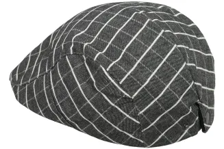 PolarFashion-Czarny Kaszkiet męski bawełniany letnia czapka w kratkę-K182C - 2
