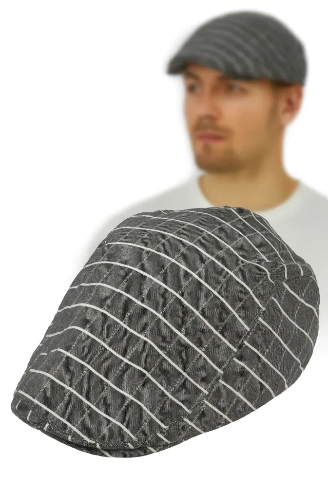 PolarFashion-Czarny Kaszkiet męski bawełniany letnia czapka w kratkę-K182C