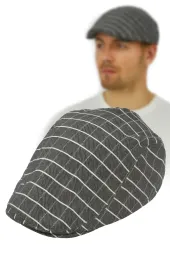 PolarFashion-Czarny Kaszkiet męski bawełniany letnia czapka w kratkę-K182C