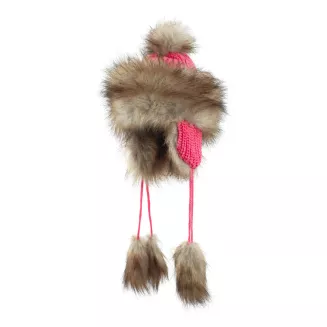 Dziewczęca czapka zimowa W210C malinowa ciepła uszatka mongołka z futerkiem - 2