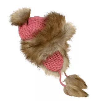 Dziewczęca czapka zimowa W210C malinowa ciepła uszatka mongołka z futerkiem - 3