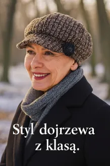 Polar Fashion K73C  Elegancki Kaszkiet Damski Brązowy, Ocieplany - 6