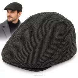 Kaszkiet Męski Zimowy Zielono-Grafitowy Jodełka z Wełną Flat Cap K318D