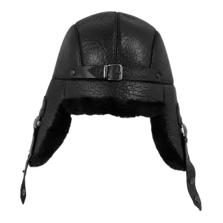 Czarna Czapka Zimowa Skórzana Pilotka Uszatka Unisex Ocieplana Futrem W533K - 9