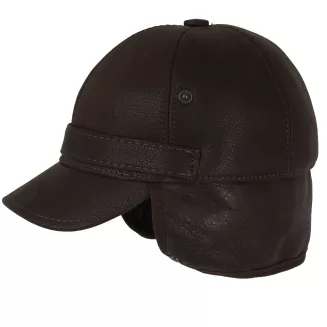 Brązowa skórzana czapka zimowa z osłoną uszu i karku K292A Polar Fashion - 2
