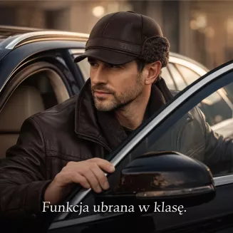 Brązowa skórzana czapka zimowa z osłoną uszu i karku K292A Polar Fashion - 9