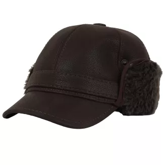 Brązowa skórzana czapka zimowa z osłoną uszu i karku K292A Polar Fashion - 5